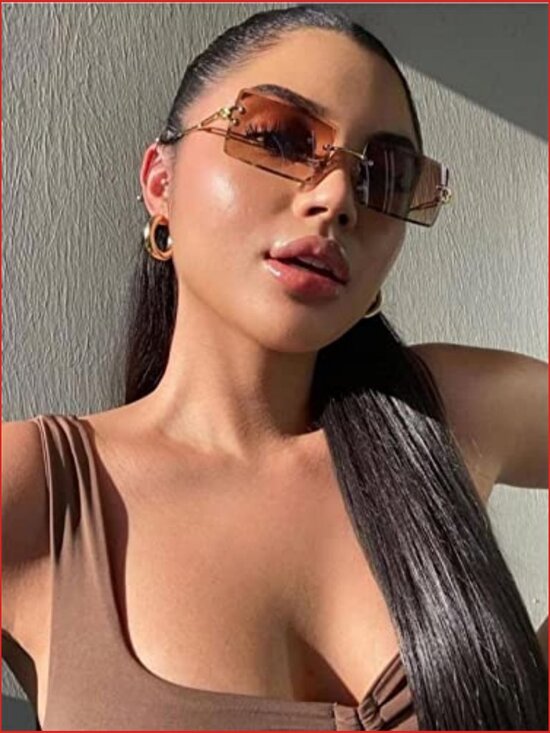 Retro Rimless Rectangle Sunglasses with UV400 Protection main image 7